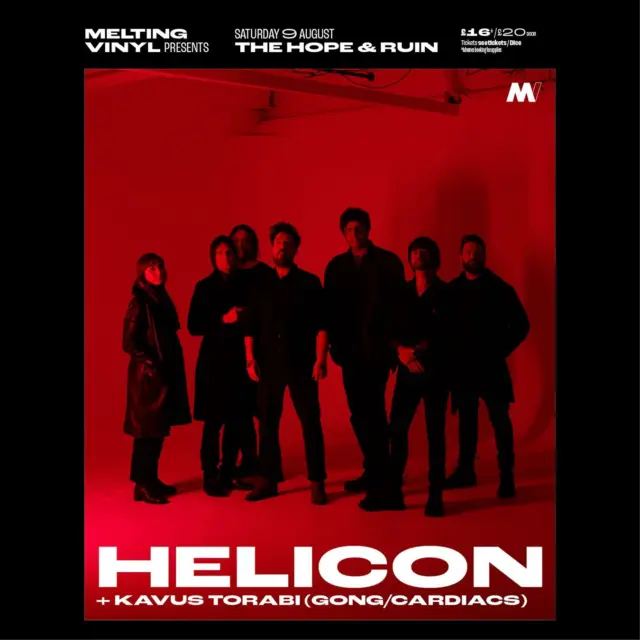 Support announcement 🎉

Kavus Torabi (Gong/Cardiacs) @kavus_torabi supports Helicon @heliconglasgow1 at The Hope & Ruin @thehopeandruin on Saturday 9th August.

A British-Iranian musician, composer, record label owner and radio broadcaster Kavus Torabi is a multi-instrumentalist, and is known for his work in the psychedelic, avant-garde rock field (primarily as a guitarist). Torabi was one of the founding members of the Monsoon Bassoon (as singer, guitarist and one of the two primary composers), was a member of the cult rock band Cardiacs, and fronts and plays guitar for the current lineup of legendary psychedelic band Gong. 

Helicon blend neo-psych-rock with sitars, electronica, ambient soundscapes and irresistible grooves to take psychedelic music into fresh, new territory.
They channel their love for 60s counter-culture and eclectic, global music influences to create a modern and distinctive sound.

“The difference between Helicon and other ‘psych’ bands is that they have actual songs. Beautifully crafted songs alongside the big psychedelic freakouts...”

Helicon was formed by brothers John-Paul and Gary Hughes in East Kilbride, Glasgow. They signed to Fuzz Club in 2017 and have released 3 studio albums, 2 live albums, 2 EPs and 2 stand-alone singles to date.
Over the last few years, the band have been featured on BBC Radio 6 Music and previously collaborated on recordings with Tony Doogan (Mogwai), Will Carruthers (Spacemen 3, The Brian Jonestown Massacre, Spiritualized, Dead Skeletons), Mark Gardener (Ride) and LA-based DJ/producer Al Lover.

"Helicon show that musical borders are there to be broken... A force to be reckoned with.” ~ Shindig

“I’ve been a fan since their early incarnation. Helicon have a recognisable sound but are always evolving, never afraid to try something new” ~ Martin Bulloch, Mogwai

Melting Vinyl presents
Helicon + Kavus Torabi at The Hope & Ruin
Saturday 9th August
Doors: 8pm. Show starts: 8.30pm.
£16 in advance/£20 on the door
Standing
18+

Tickets and info https://bit.ly/MeltingVinylTickets
@meltingvinylbrighton 

#psychedelic #avantgarde #rock