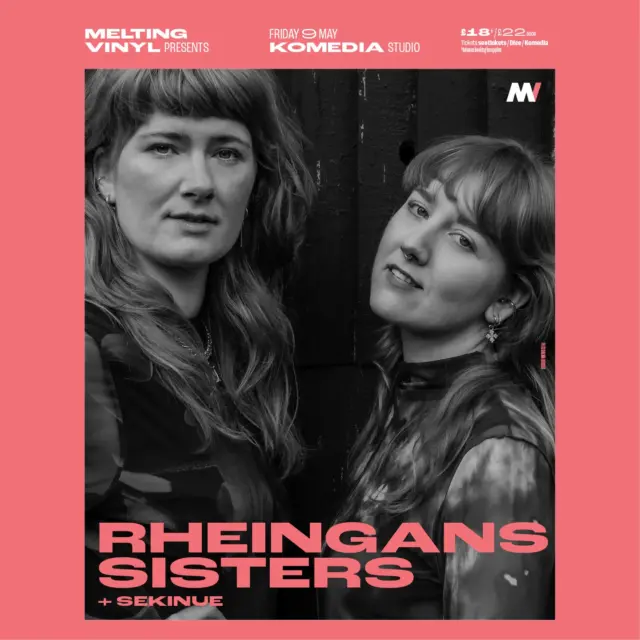 Here's the running order for what promises to be a very special event.

The Rheingans Sisters @rheinganssis + @sekinue play Komedia Studio @komedia_brighton THIS Friday, 9th May.

19.00 Doors Open
19.00 - 19.30 DJ playlist: Finding Land Folk Show
19.30 - 20.00 Sekinue
20.00 - 20.30 DJ playlist: Finding Land Folk Show
20.30 The Rheingans Sisters 

Sekinue is a Brighton based trans, queer musican and presents original alt-folk music lead on the celtic lever harp. Sekinue’s live performances are a heartfelt form of musical intimacy and they have been seen alongside acts such as Moon Panda, Frankie Archer and Saij. 

The Rheingans Sisters  are one of the most visionary acts on the British folk scene. 
After a decade releasing celebrated albums (BBC Radio 2 Folk Award winners of ‘Best Original Track’ 2016 and ‘Best Group’ nominees in 2019) and touring across the world, The Rheingans Sisters release their much anticipated fifth studio album.

The visionary duo's 5th album and new live show is a sonic and aesthetic development of their live work so far, creating an even more immersive musical journey for their audience. From baroque fiddle tunes to trance beats, from metal-inspired arrangements of folk ballads to improvisations with phone voice notes, Rowan and Anna once again create like painters; revealing in bold colours the next grounded yet soaring contribution to the sisters’ unique “avant-garde trad” (Songlines).

"Scandi-noir, but tinged with joy and avant-garde trad" ~ Songlines
"With their golden voices, fertile soundworlds and evocative influences from across Europe, the Sheffield duo’s fifth album is admirably confrontational." ~
The Guardian, Folk Album Of The Month (Sept 2024).

Tickets and further info:
https://bit.ly/MeltingVinylTickets
@meltingvinylbrighton

Friday 9th May
Doors 7.00pm / Start 7.30 pm
£18 + booking fee / £22 on the door
Standing
Age restrictions: 14+ Under 16's to be accompanied

#folkmusic #folk #folkmusic #livemusic 💥#folkmusicians #newacoustic #indiefolk #indiefolkmusic