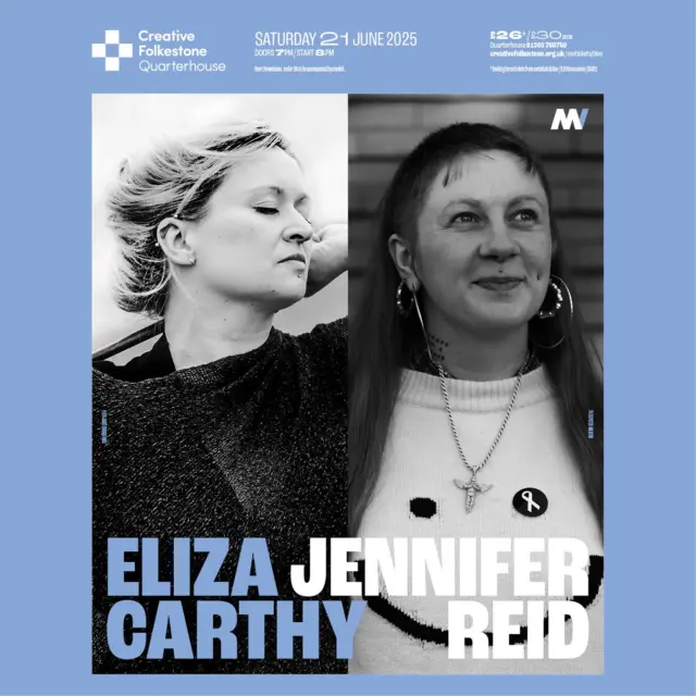 Eliza Carthy (solo) @elizacarthh + Jennifer Reid @jenniferballadss play @creativefstone #Folkestone on Saturday 21st June.

If there is one musician who embodies the dynamism and vitality of the current English folk revival, it’s Eliza Carthy MBE.

As the daughter of folk legends Martin Carthy and Norma Waterson, Eliza grew up immersed in the world of traditional music and from an early age was championed by John Peel, Andy Kershaw and Billy Bragg.

Beloved of staunch traditionalists and iconoclasts alike, Eliza’s music effortlessly crosses boundaries of genre and style. Whether solo or fronting a big band, performing a centuries-old ballad or a self-written song, her powerful, nuanced voice, fiercely beautiful fiddle-playing, and mesmerizing performances have influenced a whole generation of young musicians.

Twice nominated for the Mercury Prize, and winner of innumerable other accolades over her thirty-year career, Eliza has performed and recorded around the world with a diverse array of artists including, Paul Weller, Rufus and Martha Wainwright, Patrick Wolf, and Jarvis Cocker.

Describing herself simply as a modern English musician, she is one of the most impressive, engaging, and important performers of her generation.

"Unarguably the queen of English Folk" ~ The Observer

Jennifer Reid performs 19th Century Lancashire dialect work songs, Manchester broadside ballads and clog steps. She played Barb in Shane Meadows’ critically acclaimed period drama The Gallows Pole on the BBC. She works across academia, folk performance, heritage consultation and media to bring industrial history back to the people. Think rousing songs and passionate oratory.

Doors 7pm / Start 8pm
£26 + booking fee / £30 on the door
Seated
Age restrictions - under 14s to be accompanied by an adult.

.
.
.

#folkmusic #folk #livemusic 💥 #folkmusicians #folkmusician #newacoustic #indiefolk #indiefolkmusic #brightonmusicscene #brighton
