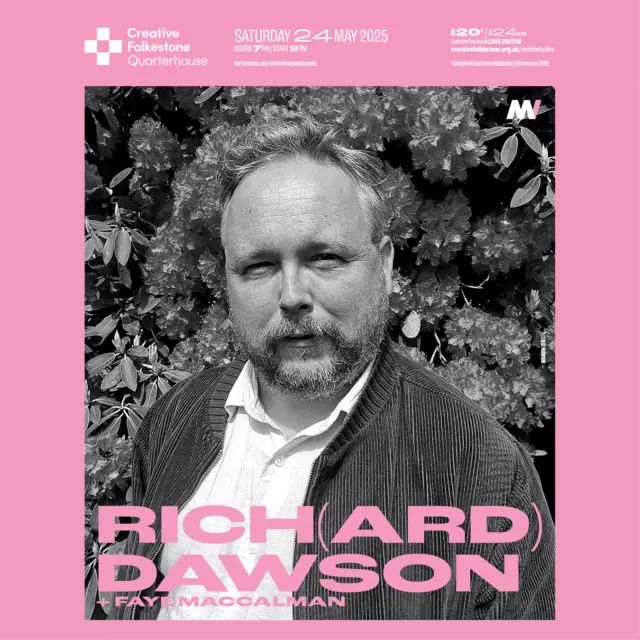 ✨ Sharing the Running Order for this much anticipated show ~

19.30: Doors open to the auditorium/playlist 
20.00-20.30: Faye MacCalman
21.00: Richard Dawson 

Rich(ard) Dawson @richarddawsonofficial + Faye Maccalman @fayemaccalman play The Quarterhouse, Folkestone @creativefstone on Saturday 24th May.

Rich(ard) Dawson returns with news of his latest record End of the Middle. By stripping things to a bare bones essence, what is revealed is a remarkably poised, oddly elegant and beautiful collection of songs - unquestionably some of Dawson’s finest work to date.

“I wanted this album to be small-scale and very domestic,” he explains. “To be stripped back, reconnect with the basics and let everything speak for itself – to be really stark and naked by just putting the words and melodies out there.”

Faye MacCalman is a performer, composer-songwriter and improviser on saxophone, clarinet, voice and electronics. She fuses experimental songwriting with free-weaving melodies and enveloping rhythms drawing on jazz, folk and rock music inspired by under the surface emotional worlds; playfully merging magical realism with raw realities.

"Providing food for thought on what jazz is and can become" ~ BBC.

Limited tickets and info: https://bit.ly/MeltingVinylTickets
@meltingvinylbrighton 

#folkmusic #folkestone #folkfolkestone